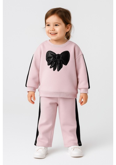 2-5 Yaş Fiyonk Payet İşlemeli Kız Çocuk Takım Gül Kurusu Gül Kurusu