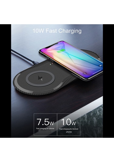 Kosona X263 10w Çift Telefon Kablosuz Şarj Cihazı - Ev Ve Ofis İçin Taşınabilir Akıllı Qi Uyumlu Hızlı Şarj Siyah