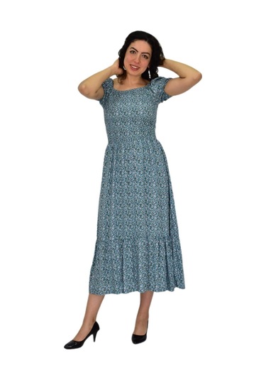 Kadın Balon Kol Beli Lastikli Empirme Elbise Bgl-st04644 Mint