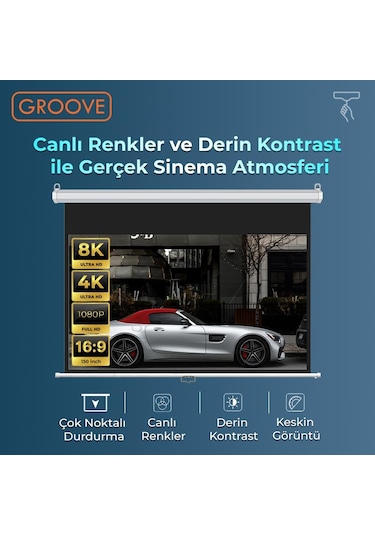 Groove Vizio Pro 150 Inch 332x188cm Blackout Işık Geçirmez Profesyonel Projeksiyon Perdesi +canlı Renkler+göz Koruması+leke Tutmaz Projector