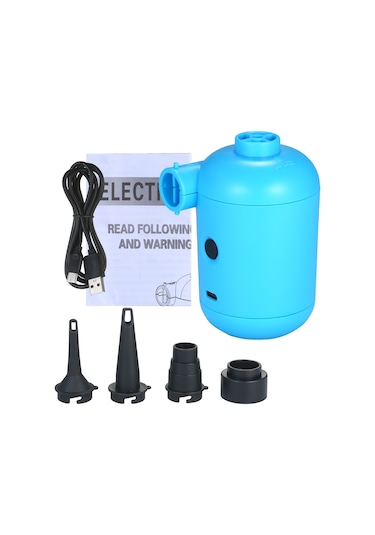 Lemestar Usb Girişli 5v Dc Elektrikli Hava Pompa - Pvc Materyal, Mavi Renk, 4 Fişli - Kayık, Yatak Ve Divan Hava Doldurucu