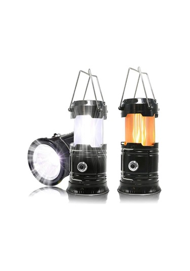 Alev Efektli Kamp Lambası Güneş Enerjili Şarj Edilebilir Usb Lamb