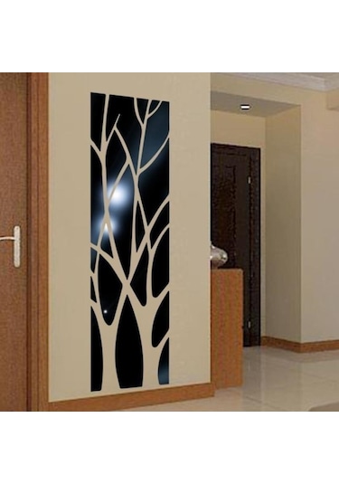 Siyah Modern Akrilik Ayna Duvar Sticker Ayrılabilir Çıkartması Sanatsal Fresk Duvar Sticker Ev Odası Dıy Dekor Ağacı Siyah