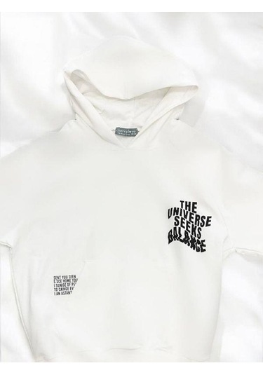 Kız Çocuk Kapüşonlu The Universe Yazılı Eşofman Takım-14462 Ekru