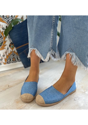 Kot Hasır Detaylı Kadın Espadril Mavi