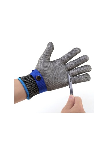 Mufunye M Beden Çelik Tel Eldiveni Tek Adet - Kesiciye Dayanıklı, Pikanç Ve Çizik Korumalı, Saçaklı Mavi, Sağ-sol El Uyumlu