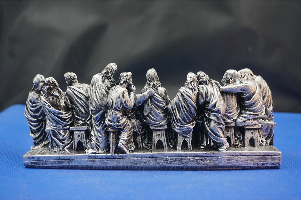 Son Akşam Yemeği Biblo Heykel - Ev Ofis Dekoratif Hediyelik Aksesuar 22x9 Cm Gümüş