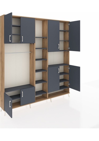 Arges Dolap 18 Raflı 8 Kapaklı Tek Askılı 220x30x243 Çam-antrasit/antrasit Antrasıt/antrasıt