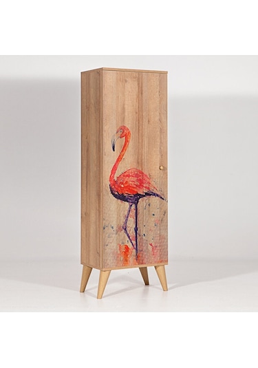 Bingo Flamingo / 8 Raflı Tek Kapaklı Çok Amaçlı Mutfak Dolabı Banyo Dolabı Çok Amaçlı Dolap Kahverengi