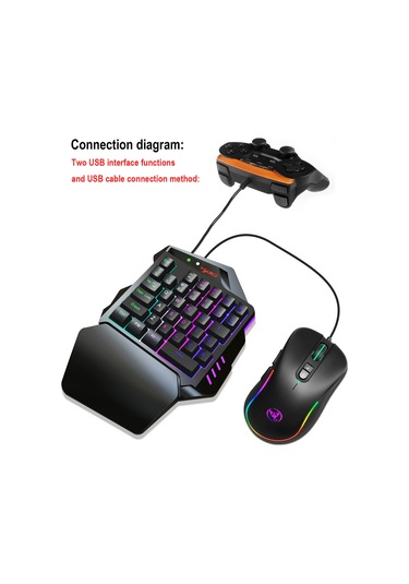 Monyee V500+j300 Kablolu Tek Elle Oyun Klavye Ve Mouse Seti - Rgb Işık Modları, 35 Tuşlu, 6400 Dpı, Çoklu Platform Uyumlu Diğer
