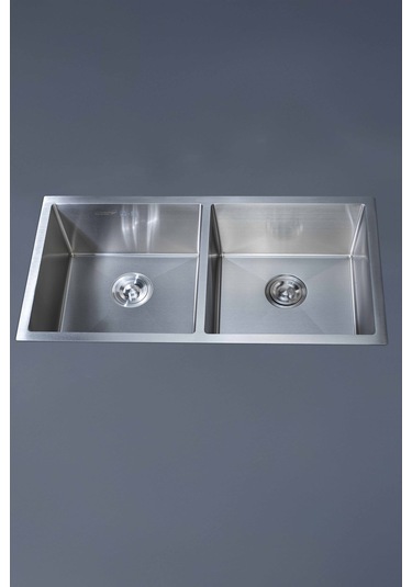 Ebrar Serisi %100 Krom 82x45 İki Göz Paslanmaz Mutfak Eviyesi, Mutfak Lavabosu Sifon Dahil Silver