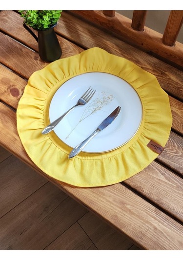 Lizbon Keten Yuvarlak Fırfırlı 2 Li Vintage Amerikan Servis Sarı 40x40