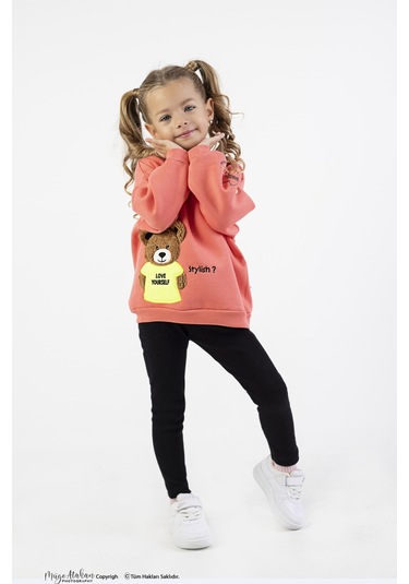 Kız Çocuk Orta Kalınlıkta Baskılı Örme Basic Taytlı Alt Üst Takımı Nar Çiçeği Narçiçeği