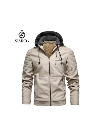 Erkek Polar Kapüşonlu Dik Yaka Ceket Bej
