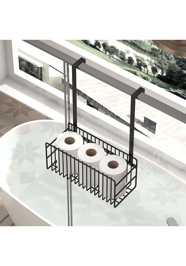 Homyl Kapı Üstü Duş Sepeti Modern Askılı Düzenleyici Yurt Siyah