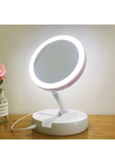 Techtic Katlanabilir Yuvarlak Mike Up Mirror Led Işıklı 10x Makyaj Aynası
