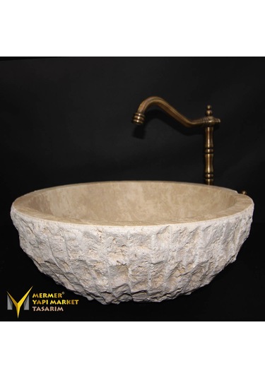 Traverten Doğal Patlatma Çanak Lavabo