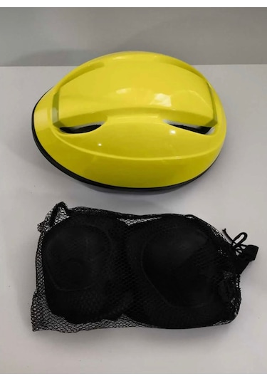 Çocuk Kask Dizlik Dirseklik Set 7 Parça Sarı Sarı
