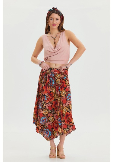 Beli Bağlamalı Salaş Midi Kloş Etek Siyah