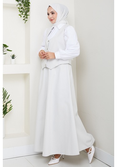 İkili Gabardin Yelek Etek Takım 1400 - Gri Gri