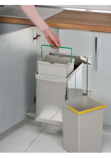 Pelikan Steely 21200 Raylı Dolap İçi Çöp Kovası 14+14 Lt (28 Lt)