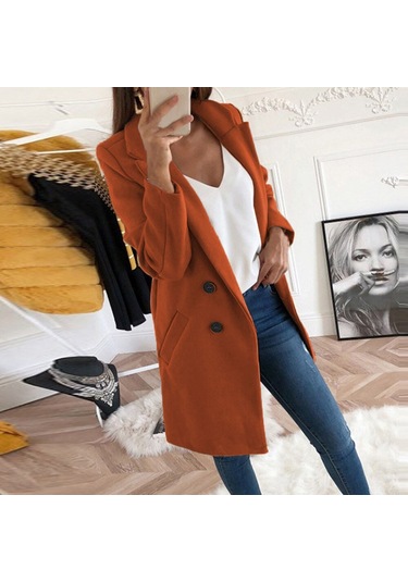 Moda Takım Elbise Yaka Slim Fit Kadın Trençkotu Karamel