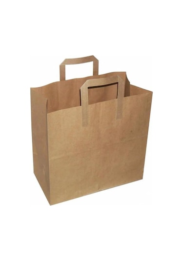 Flat Kraft Kağıt Çanta Karton Hediyelik Poşet Torba - 20x24x10 Cm. - 100 Adet