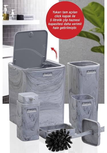 Okyanus Home Kare Mermer Desenli 5'Li Banyo Seti