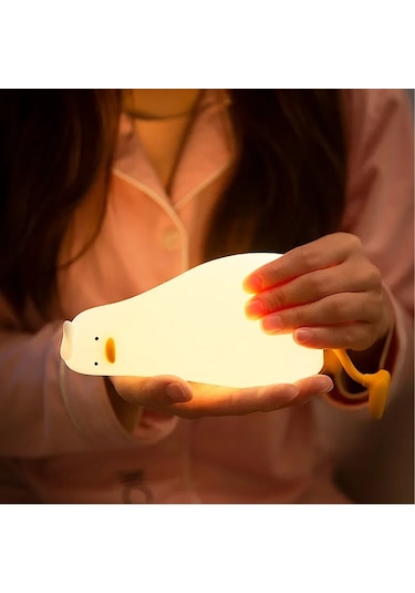 Şarjlı Sevimli Silikon Ördek Gece Lambası Dokunmatik Kısılabilir Sarı