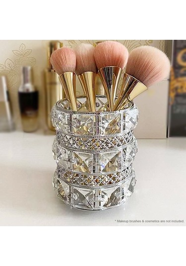 Novahub Boncuksuz Metal Makyaj Fırça & Kalem Tutucu, Gümüş Saklama Kabı, Şık Ve Pratik Gümüş