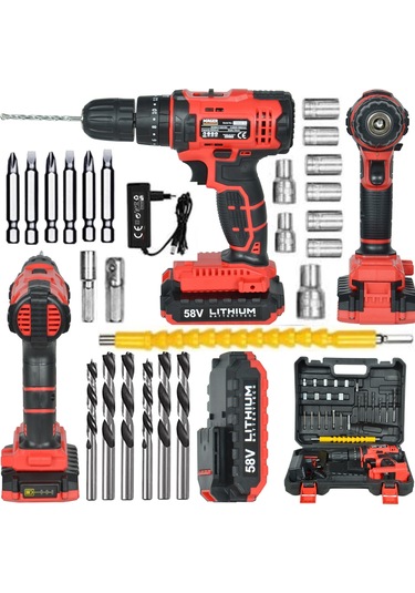 Mager MGR1058 Darbeli Çift Akülü Şarjlı Vidalama Matkap + 24 Parça Profesyonellere Özel Alışımlı Lokma Seti