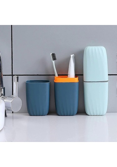 Seyahat Diş Fırçası Kutusu, Taşınabilir Diş Macunu Bardağı Diş Fırçası Düzenleyici, Kamp Yürüyüş Okul Banyo Seyahat Kupa Düzenleyici 2 Parça, Mavi, Pembe