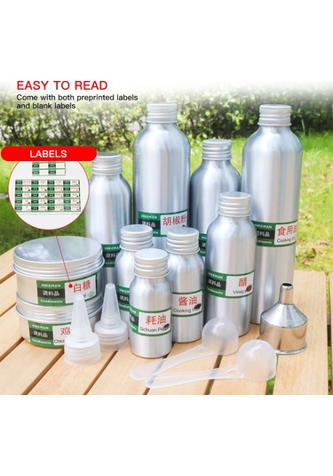 Tenfowee Alüminyum Dışarıda Kullanım Baharat Seti - 4 Şişe 150-250ml + Kaşık, Leke, Hulda Ve Depolama Çantası B Tipi