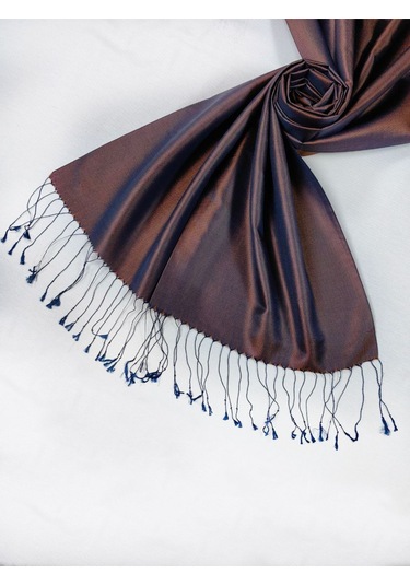 Mısırlı Eşarpları Çift Taraflı Düz Renk İpek Şal Petrol Mavi