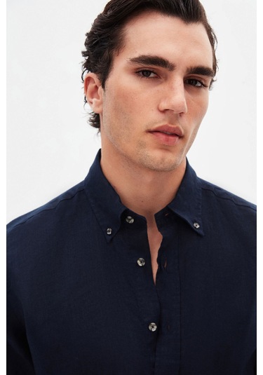 Ds Damat Comfort Lacivert Düz %100 Keten Gömlek 4hc02ap01265m Lacivert