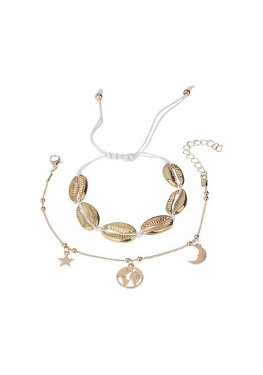 Novahub 2 Adet/takım Dünya Haritası Cowrie Kabuk Charm Halhal Yaz Plaj Kadın Ayak Bileği Bilezik Çok Renkli Çok Renkli