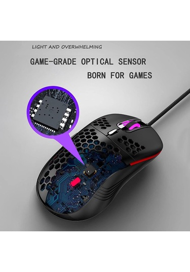 Kablolu Usb Oyun Faresi 4800 Dpı 6 Düğmeli Ayarlanabilir Petek Delikli Mekanik Fare Işıklı Siyah Diğer