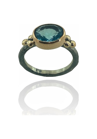 Magümüş El Üretim Doğal Oval Akuamarin Otantik 925 Ayar Gümüş Yüzük