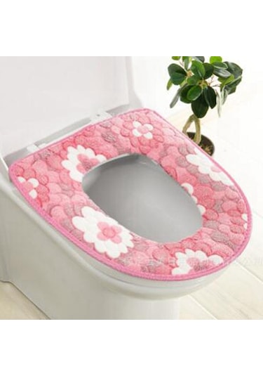 Mavi Su Geçirmez Evrensel Büyük Çiçek Mercan Kadife Klozet Minderi Velcro Klozet Kapağı Ev Klozet Kapağı