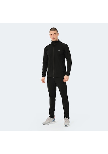 Slazenger ORRA IN Erkek Fermuarlı Dik Yaka Cepli Siyah Eşofman Takımı
