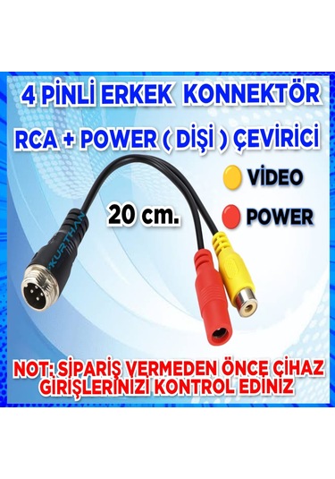 4 Pinli Erkek Konnektör Rca Dişi Dc Dişi Soket Dönüştürücü 20 Cm.
