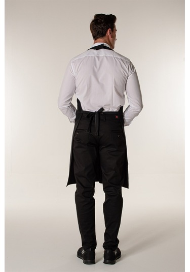 Siyah Garson Kafe Restoran Yelekli Askılı Önlük-Siyah