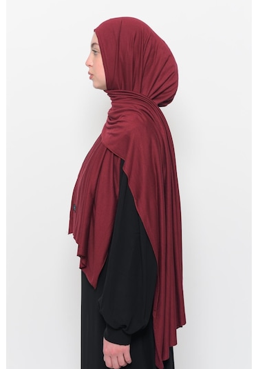 Hazır Pratik Geçmeli Lüks Düz Penye Şal Çapraz Hizalı Koyu Bordo
