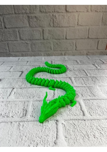Yeşil Hareketli Ejderha Figürü Esnek Gövdeli Fantastik Dekor 60 Cm