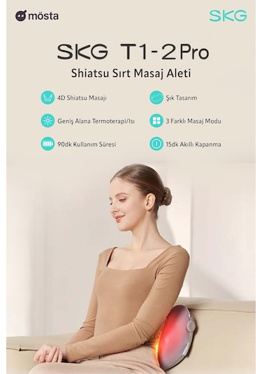 Skg T1-2 Pro Masaj Yastığı, Termoterapi-ısı Terapisi, Bel, Kalça, Sırt, Omuz Boyun Masaj Aleti Gri
