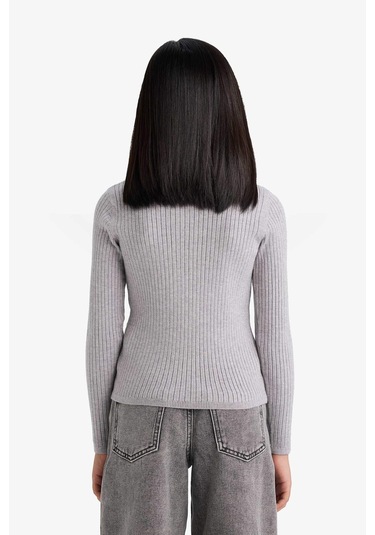 Defacto Kız Çocuk Fitted Bisiklet Yaka Ribana Kazak E9849a825augr28 Gri