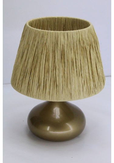 Üzüm Abajur Rafya Başlık Metal Elips Ayak Bej Eskitme