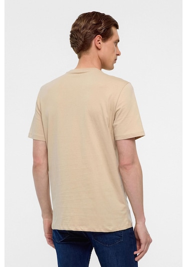 Bej Regular Düz Bisiklet Yaka Tişört-38576 Bej