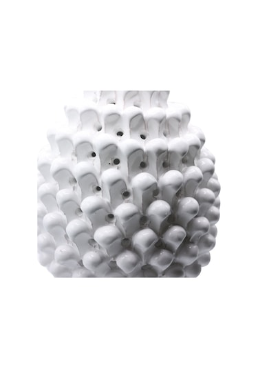 Dekoratif Kozalak Kırmızı İşlemeli 30 Cm Beyaz