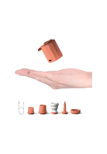 Yifomall Portatif Kablosuz Mini Hava Pompa, 5 Uçlu Ağızlı, Inflasyon-deflasyon-vakum, Led Işık, 1600mah Pil, Abs Malzeme, Turuncu 200l/dak Hızlı Akış